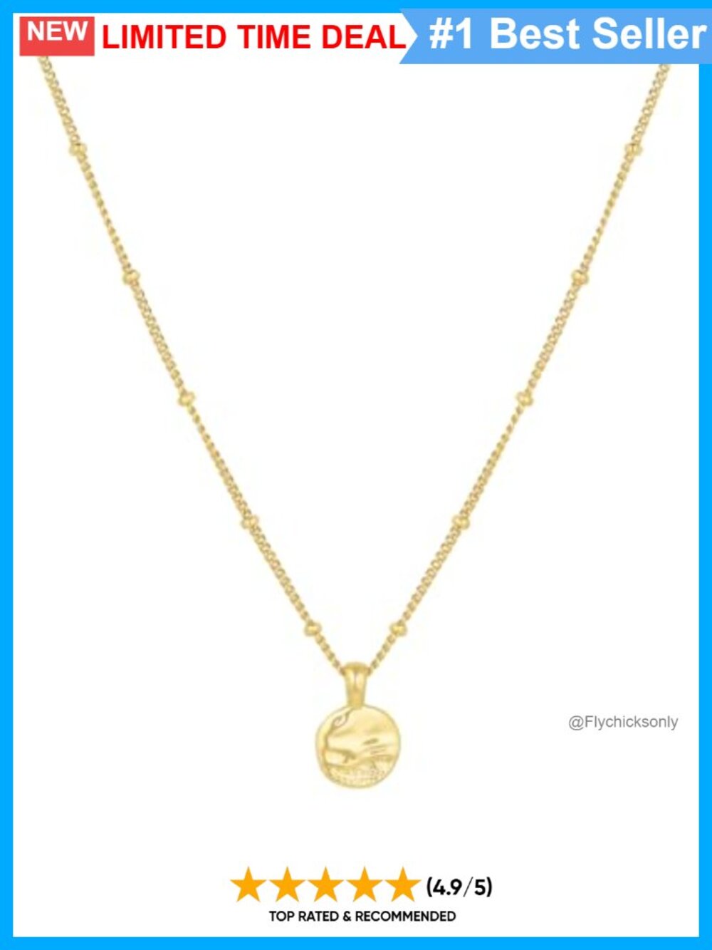 18k Gold Plated Coin Charm Link Necklace 16-18" Layering